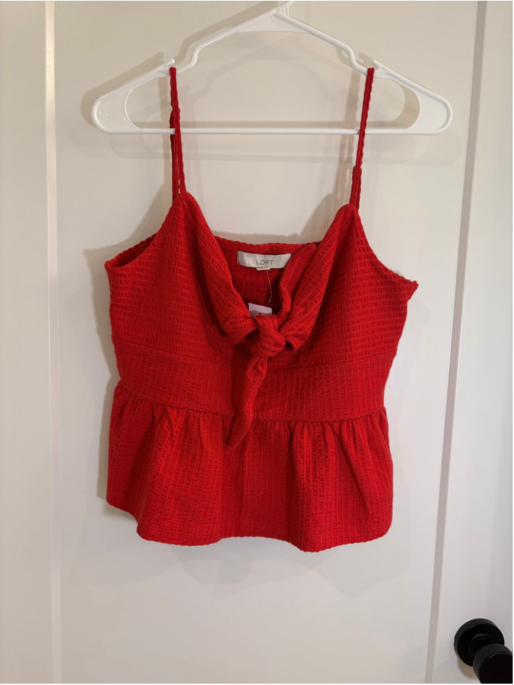 Women's LOFT NWT Red Tie Front Textured Cami Crop Top Peplum Cami Large